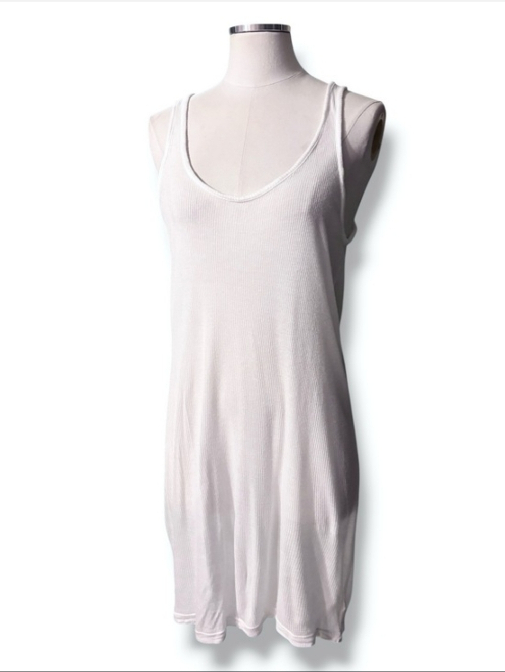 JAMES PERSE White Ribbed Knit Low Scoop Neck Tank Dress